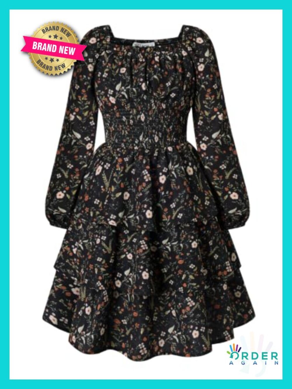 Girls Long Sleeve Floral Smocked Dress Ruffle Hem